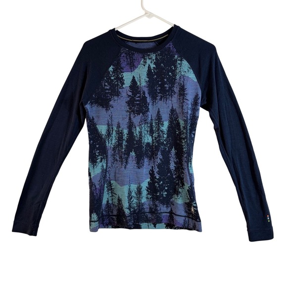 Smartwool Merino 250 Base Layer Top Womens Med Navy mountainscape Raglan Sleeve - Picture 3 of 9